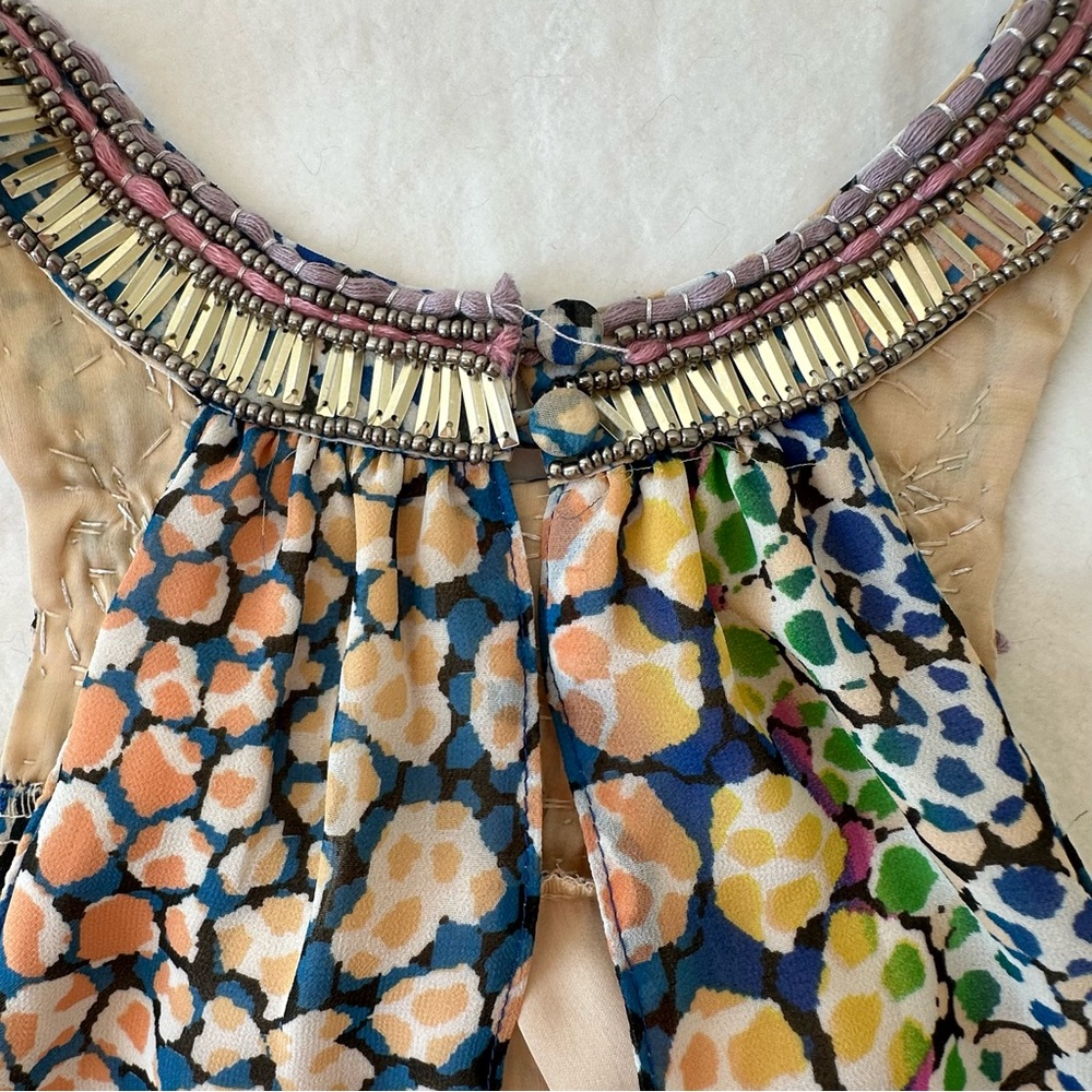 Charlie Jade Beaded Halter Neck Blue Green Colorful Party Maxi Dress, size M - Picture 14 of 16